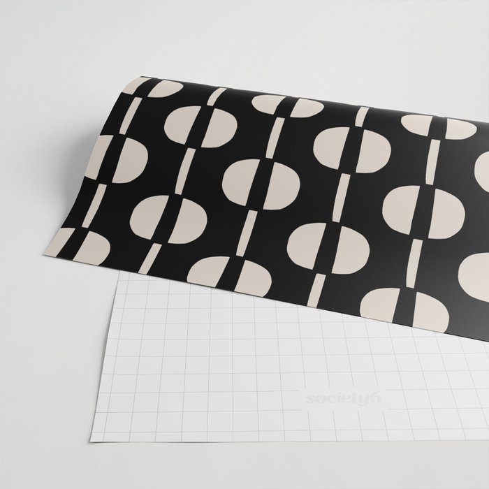 Mid Century Modern Geometric Pattern 157 Black and Linen White Wrapping Paper Gallery Image 2