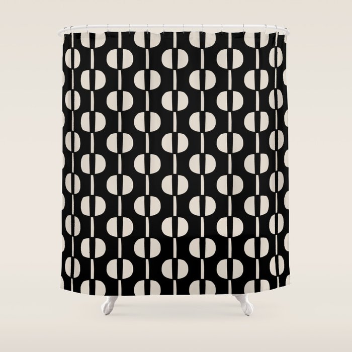 Mid Century Modern Geometric Pattern 157 Black and Linen White Shower Curtain Gallery Image 1
