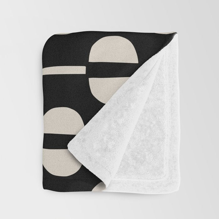 Mid Century Modern Geometric Pattern 157 Black and Linen White Throw Blanket Gallery Image 3