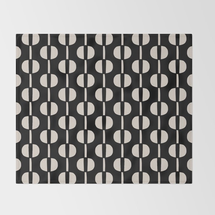 Mid Century Modern Geometric Pattern 157 Black and Linen White Throw Blanket Gallery Image 2