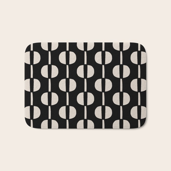 Mid Century Modern Geometric Pattern 157 Black and Linen White Bath Mat Gallery Image 1