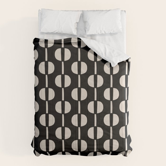 Mid Century Modern Geometric Pattern 157 Black and Linen White Comforter Gallery Image 6
