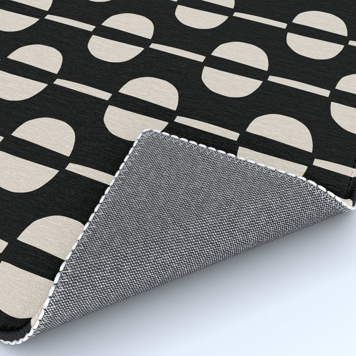 Mid Century Modern Geometric Pattern 157 Black and Linen White Rug Gallery Image 4
