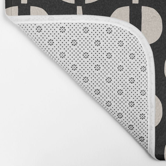 Mid Century Modern Geometric Pattern 157 Black and Linen White Bath Mat Gallery Image 2