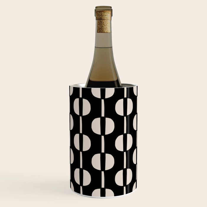Mid Century Modern Geometric Pattern 157 Black and Linen White Wine Chiller Gallery Image 1