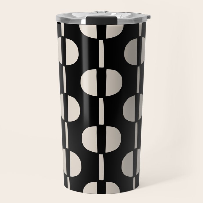 Mid Century Modern Geometric Pattern 157 Black and Linen White Travel Mug Gallery Image 1