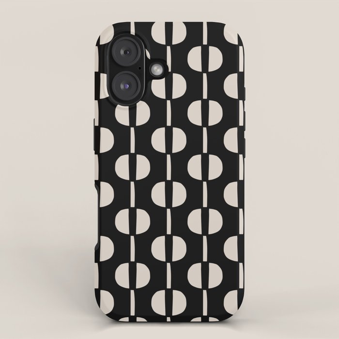 Mid Century Modern Geometric Pattern 157 Black and Linen White iPhone Case Gallery Image 1