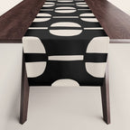 Mid Century Modern Geometric Pattern 157 Black and Linen White Table Runner Gallery Image 1