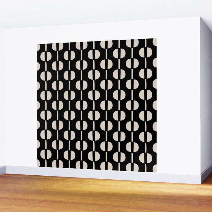Mid Century Modern Geometric Pattern 157 Black and Linen White Wall Mural Gallery Image 2