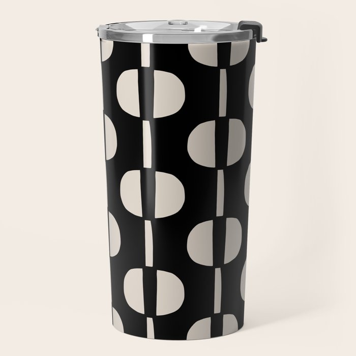 Mid Century Modern Geometric Pattern 157 Black and Linen White Travel Mug Gallery Image 2