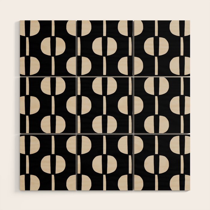 Mid Century Modern Geometric Pattern 157 Black and Linen White Wood Wall Art Gallery Image 1