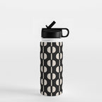 Mid Century Modern Geometric Pattern 157 Black and Linen White Water Bottle Gallery Image 1