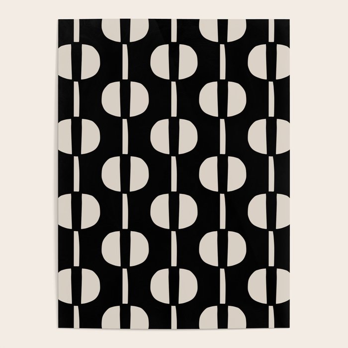 Mid Century Modern Geometric Pattern 157 Black and Linen White Poster Gallery Image 4