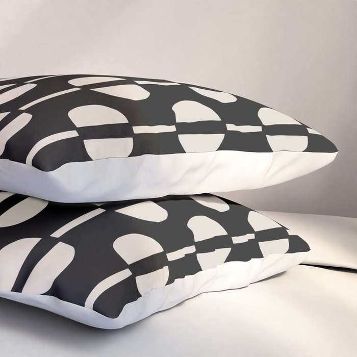Mid Century Modern Geometric Pattern 157 Black and Linen White Pillow Sham Gallery Image 3