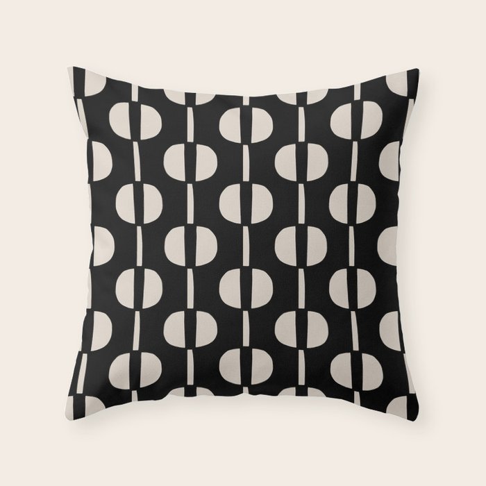 Mid Century Modern Geometric Pattern 157 Black and Linen White Throw Pillow Gallery Image 6