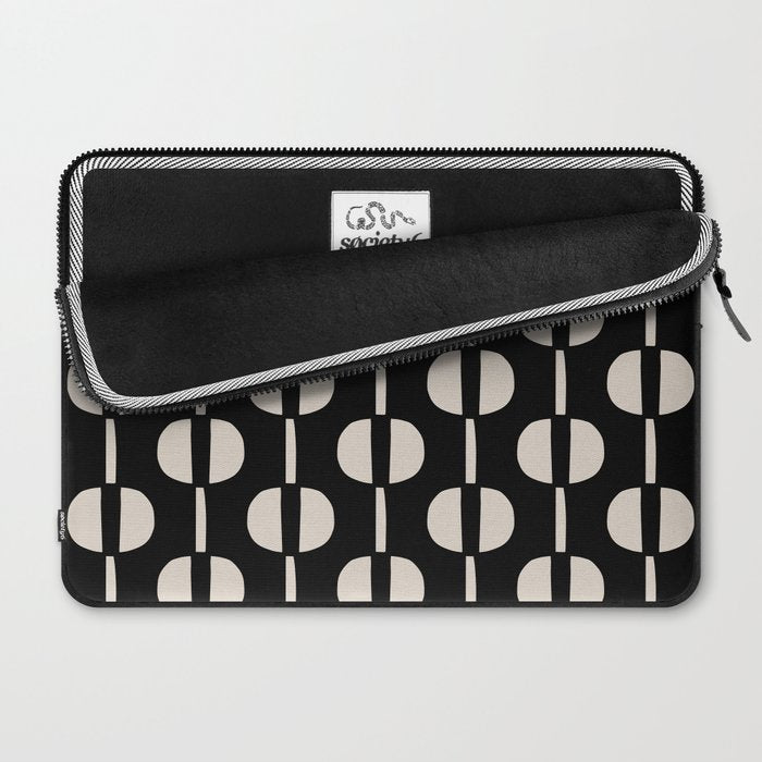 Mid Century Modern Geometric Pattern 157 Black and Linen White Laptop Sleeve Gallery Image 2