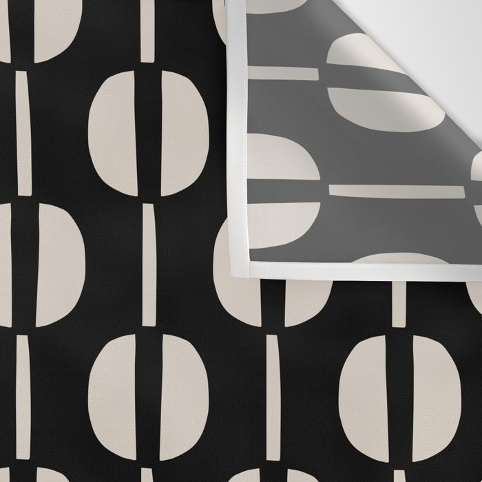 Mid Century Modern Geometric Pattern 157 Black and Linen White Wall Tapestry Gallery Image 3