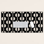 Mid Century Modern Geometric Pattern 157 Black and Linen White Desk Mat Gallery Image 1