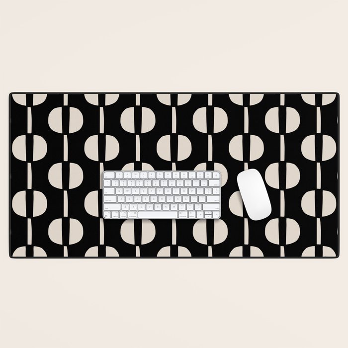 Mid Century Modern Geometric Pattern 157 Black and Linen White Desk Mat Gallery Image 1