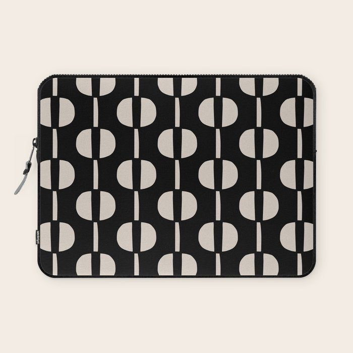 Mid Century Modern Geometric Pattern 157 Black and Linen White Laptop Sleeve Gallery Image 1
