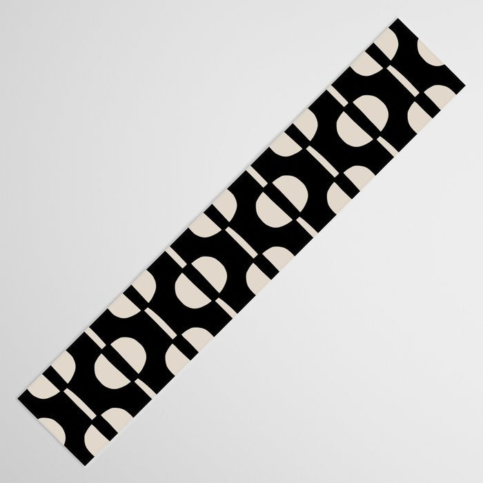 Mid Century Modern Geometric Pattern 157 Black and Linen White Table Runner Gallery Image 3