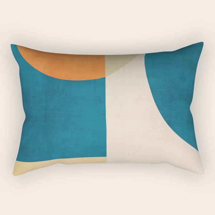 Beige Orange Navy Abstract Modern Artwork Rectangular Pillow Gallery Image 2