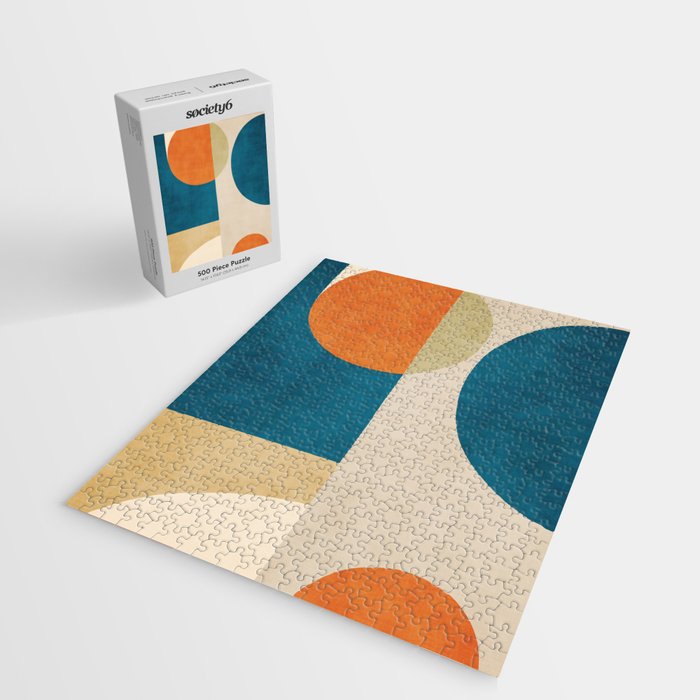 Beige Orange Navy Abstract Modern Artwork Jigsaw Puzzle Gallery Image 2