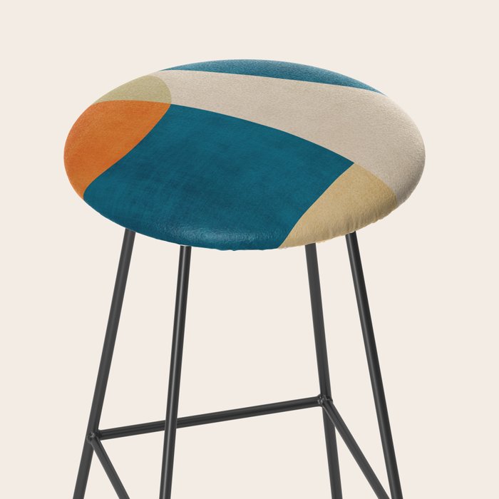 Beige Orange Navy Abstract Modern Artwork Stool Gallery Image 2