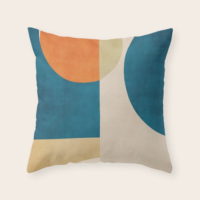 Beige Orange Navy Abstract Modern Artwork Throw Pillow Gallery Image 1