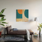 Beige Orange Navy Abstract Modern Artwork Wood Wall Art Gallery Image 2