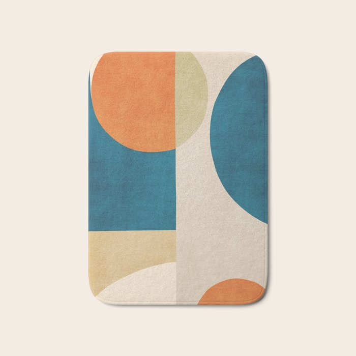 Beige Orange Navy Abstract Modern Artwork Bath Mat Gallery Image 1