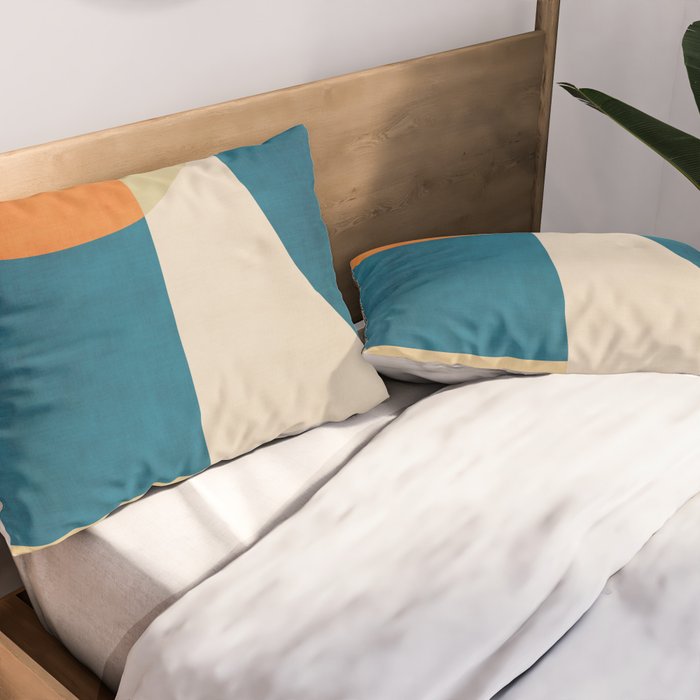 Beige Orange Navy Abstract Modern Artwork Pillow Sham Gallery Image 2