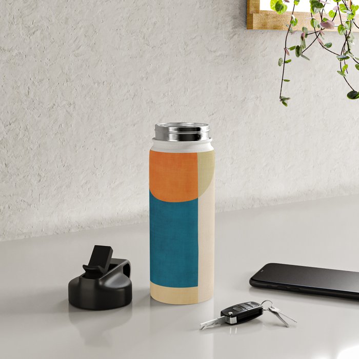 Beige Orange Navy Abstract Modern Artwork Water Bottle Gallery Image 4