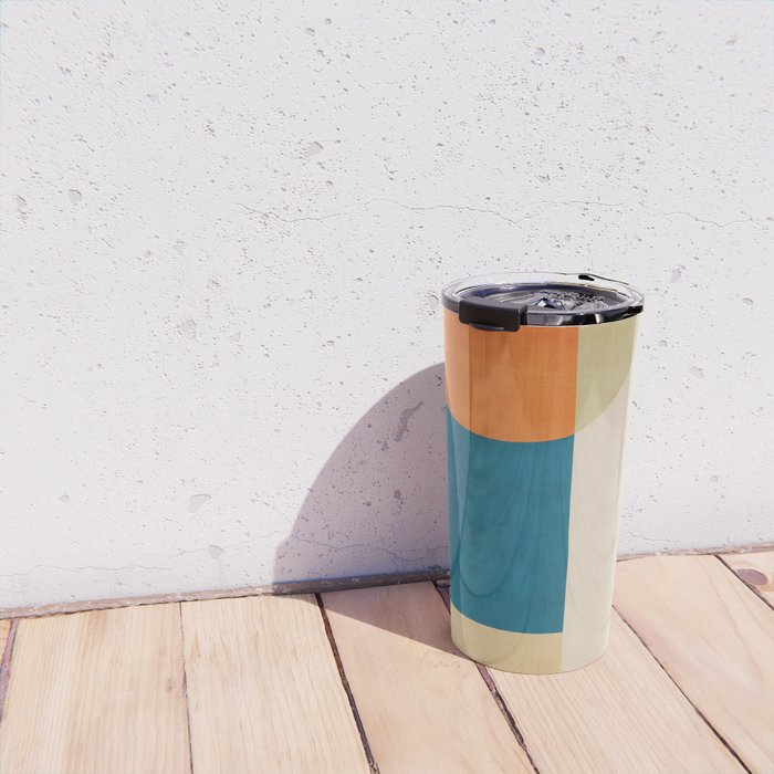 Beige Orange Navy Abstract Modern Artwork Travel Mug Gallery Image 4