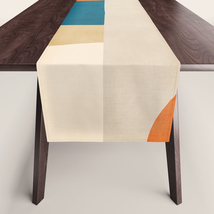 Beige Orange Navy Abstract Modern Artwork Table Runner Gallery Image 1