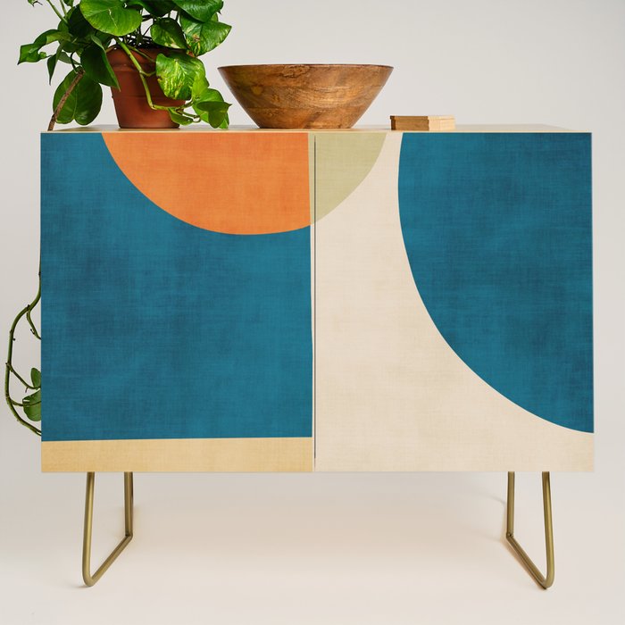 Beige Orange Navy Abstract Modern Artwork Credenza Gallery Image 1