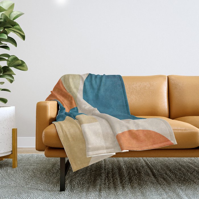 Beige Orange Navy Abstract Modern Artwork Throw Blanket Gallery Image 1