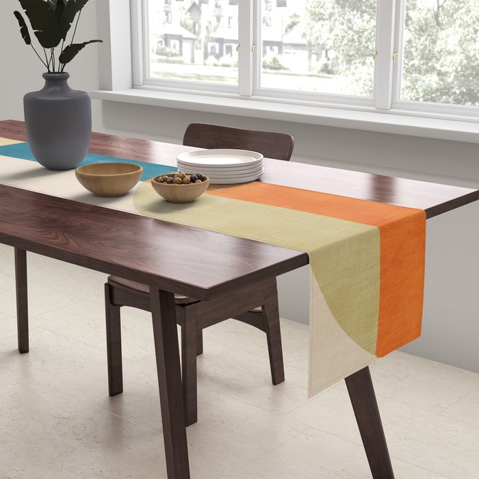 Beige Orange Navy Abstract Modern Artwork Table Runner Gallery Image 2