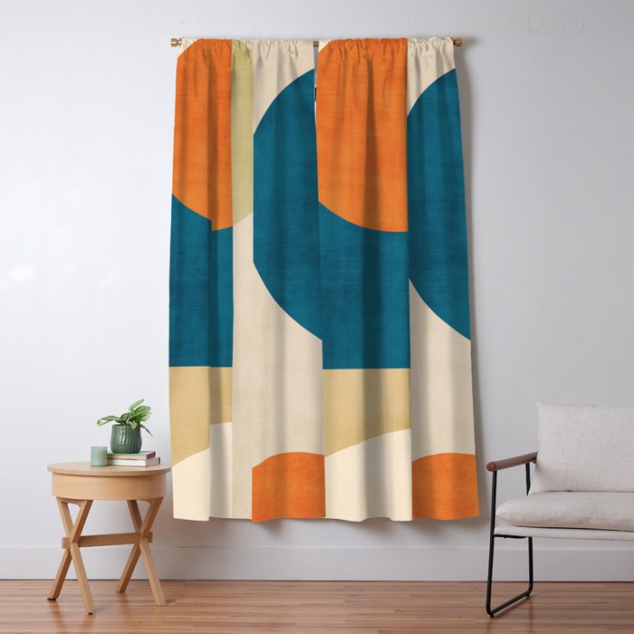 Beige Orange Navy Abstract Modern Artwork Window Curtain Gallery Image 5