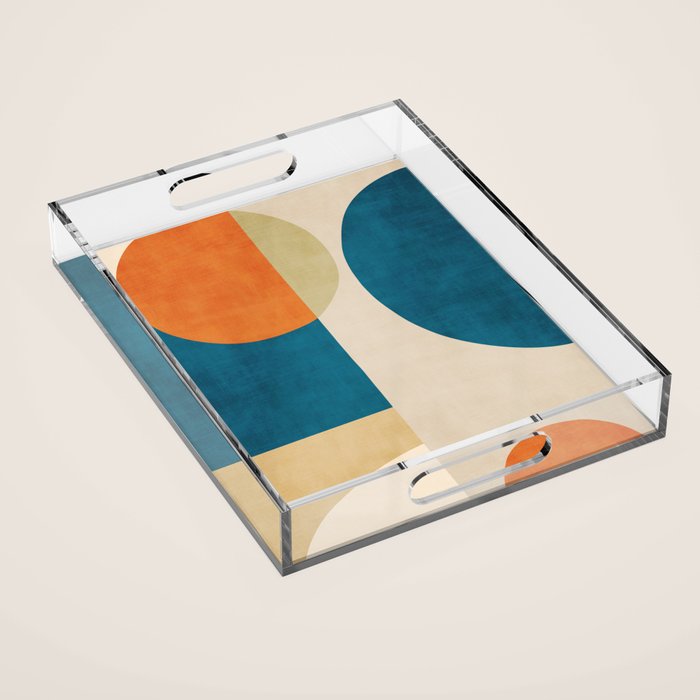 Beige Orange Navy Abstract Modern Artwork Acrylic Tray Gallery Image 1