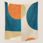 Beige Orange Navy Abstract Modern Artwork Wall Tapestry Gallery Image 4