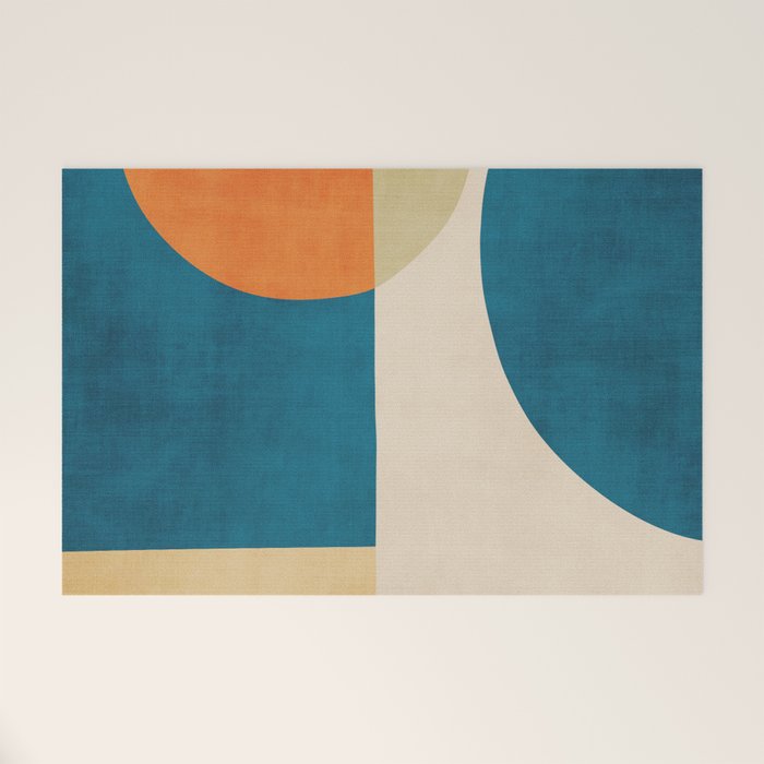 Beige Orange Navy Abstract Modern Artwork Welcome Mat Gallery Image 1