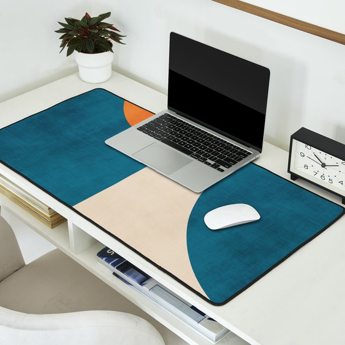 Beige Orange Navy Abstract Modern Artwork Desk Mat Gallery Image 2