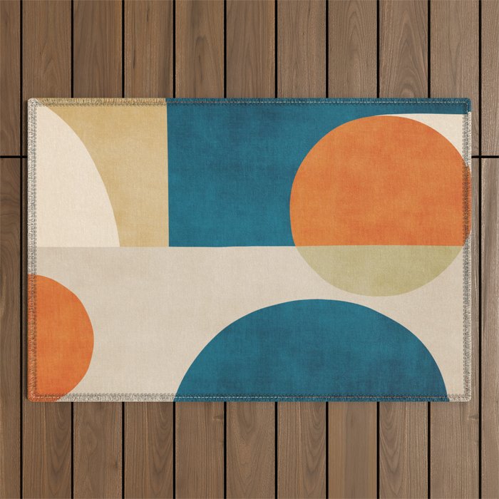 Beige Orange Navy Abstract Modern Artwork Outdoor Rug Gallery Image 1
