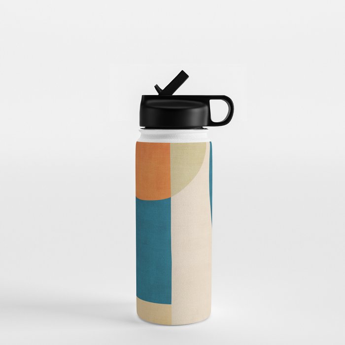 Beige Orange Navy Abstract Modern Artwork Water Bottle Gallery Image 1