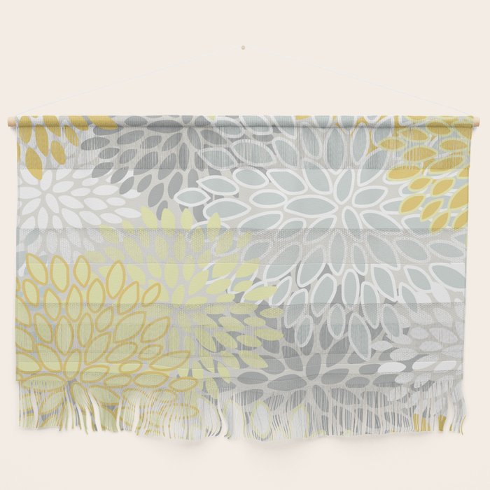 Floral Prints, Soft, Yellow and Gray, Modern Print Art Wall Hanging Gallery Image 1