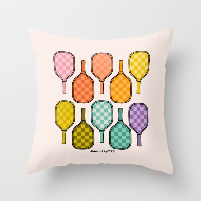 Rainbow Pickleball Paddles Throw Pillow Gallery Image 6