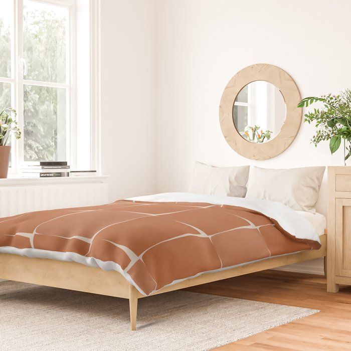 Midcentury Modern Flux Check Grid Pattern in Terracotta Tones Duvet Cover Gallery Image 2