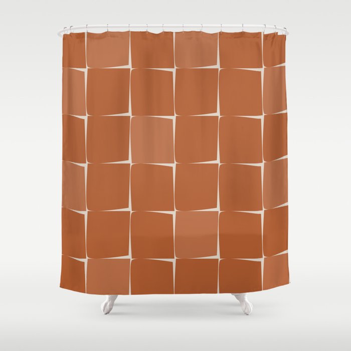 Midcentury Modern Flux Check Grid Pattern in Terracotta Tones Shower Curtain Gallery Image 1