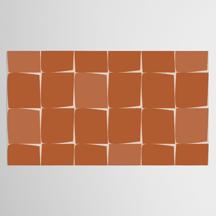 Midcentury Modern Flux Check Grid Pattern in Terracotta Tones Tablecloth Gallery Image 2